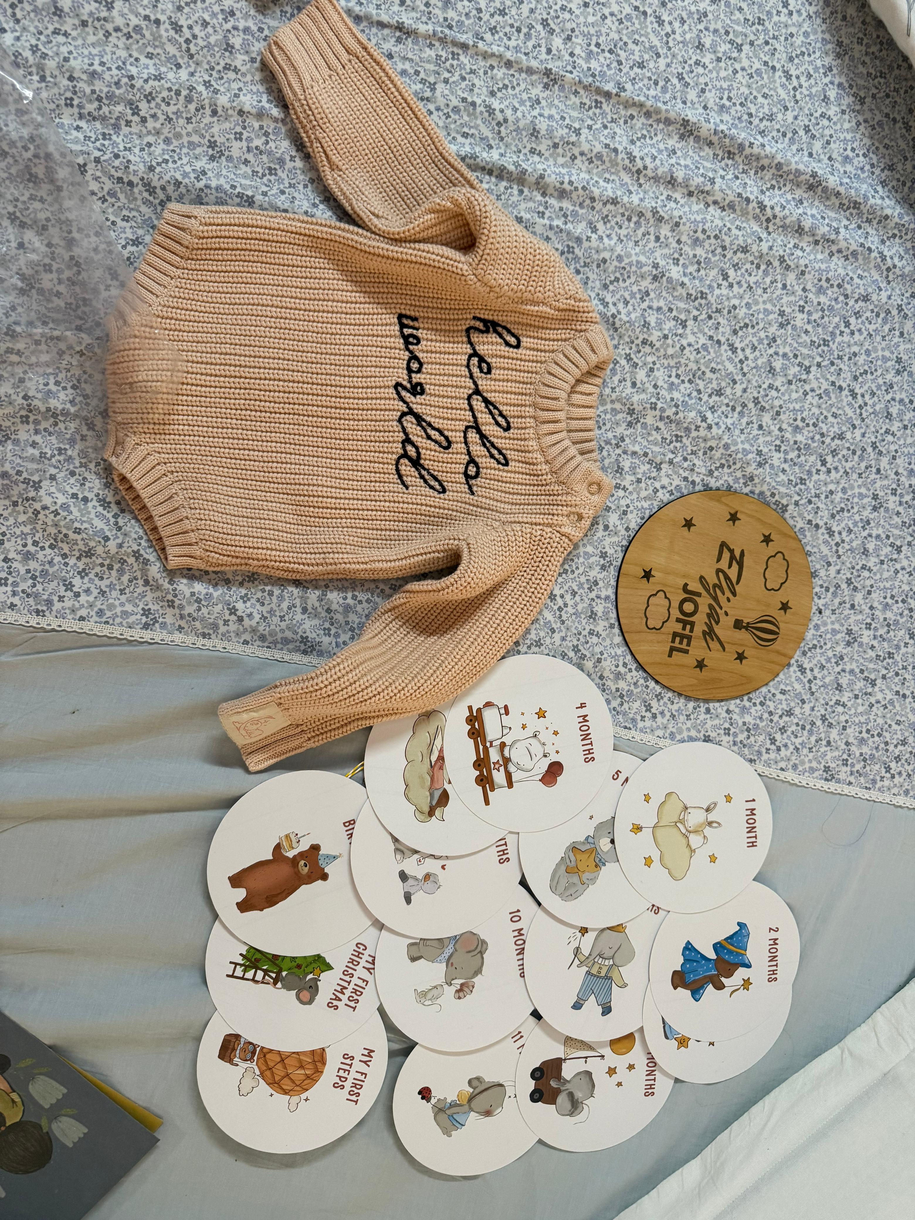 With Love Baby Products - Romper, Milestone Cards, and Wooden Plaque